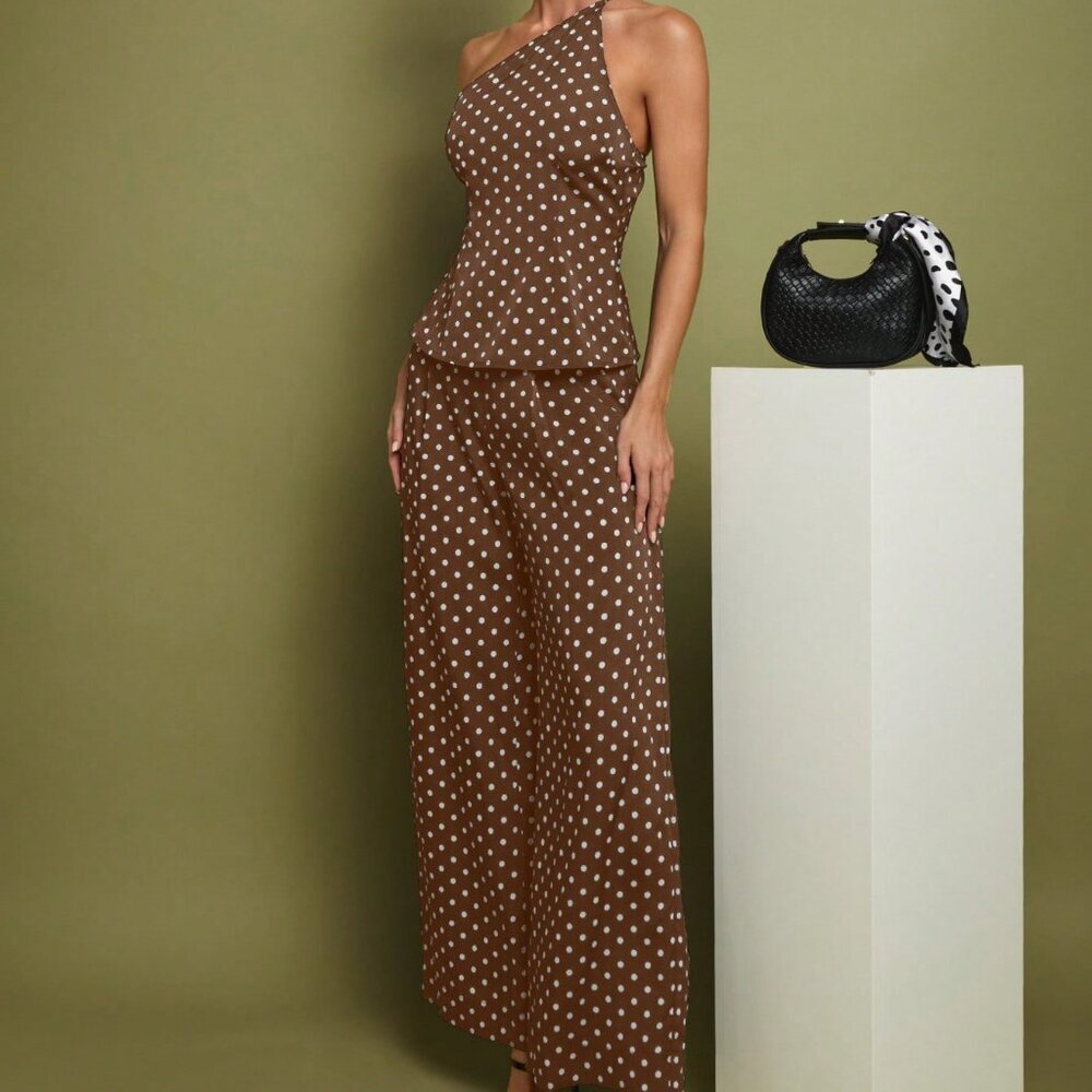 Casual Women's Polka Dot Print  top and pants Two Pieces Set - Picture 3 of 7